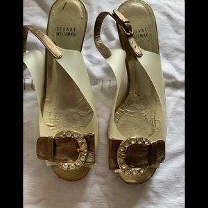 Vintage Stuart Weitzman gold open toe sandals (8)
